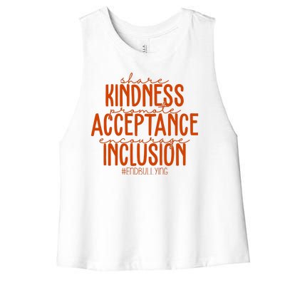 Share Kindness Promote Acceptance Encourage Inclusion End Bullying Unity Day Women's Racerback Cropped Tank