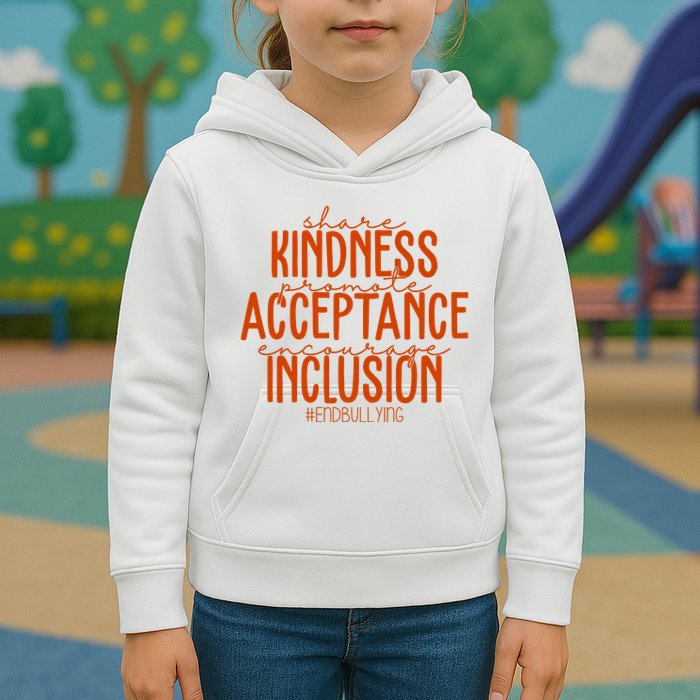Share Kindness Promote Acceptance Encourage Inclusion End Bullying Unity Day Kids Hoodie