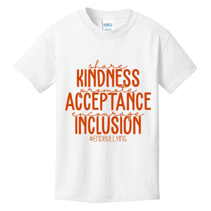 Share Kindness Promote Acceptance Encourage Inclusion End Bullying Unity Day Kids T-Shirt