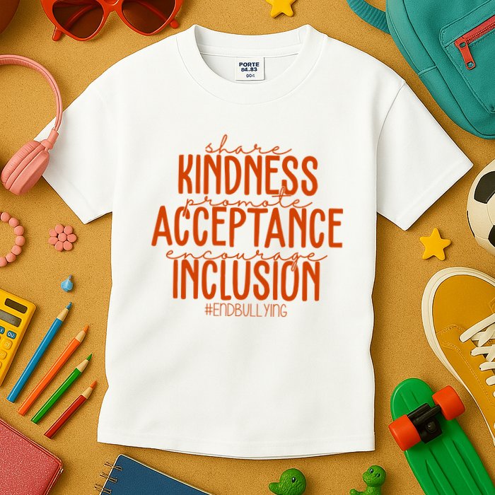 Share Kindness Promote Acceptance Encourage Inclusion End Bullying Unity Day Kids T-Shirt