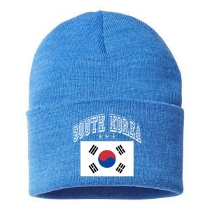 South Korea Patriotic Throwback Flag Souvenir Gift Sustainable Knit Beanie