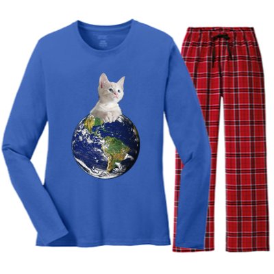 Space Kitten Ruler Of Earth Gift Women's Long Sleeve Flannel Pajama Set 