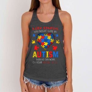 Sarcastic Keep Staring You Might Cure My Autism Awareness Women's Knotted Racerback Tank