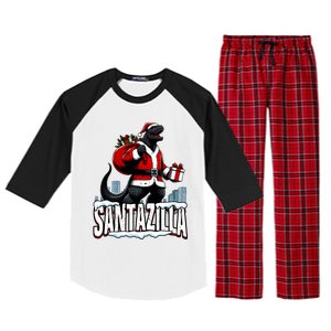 Santazilla Kaiju Santa Christmas Japanese Monster Xmas Cool Gift Raglan Sleeve Pajama Set