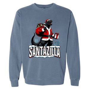 Santazilla Kaiju Santa Christmas Japanese Monster Xmas Cool Gift Garment-Dyed Sweatshirt