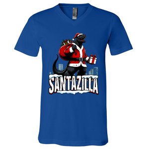 Santazilla Kaiju Santa Christmas Japanese Monster Xmas Cool Gift V-Neck T-Shirt