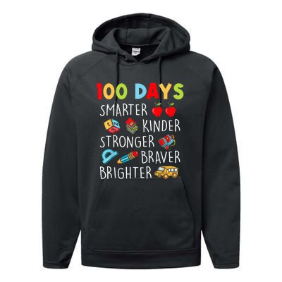 Smarter Kinder Stronger Brighter 100 Days Of School Teacher Performance Fleece Hoodie