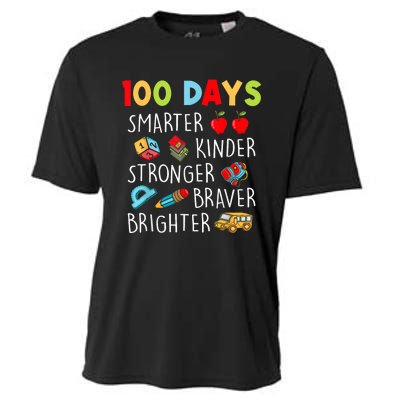 Smarter Kinder Stronger Brighter 100 Days Of School Teacher Cooling Performance Crew T-Shirt