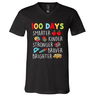 Smarter Kinder Stronger Brighter 100 Days Of School Teacher V-Neck T-Shirt