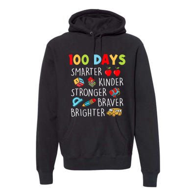 Smarter Kinder Stronger Brighter 100 Days Of School Teacher Premium Hoodie