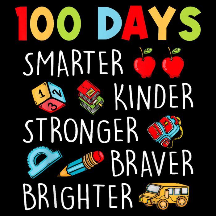 Smarter Kinder Stronger Brighter 100 Days Of School Teacher Cooling Performance Long Sleeve Crew