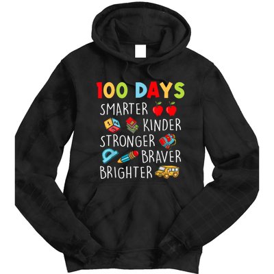 Smarter Kinder Stronger Brighter 100 Days Of School Teacher Tie Dye Hoodie