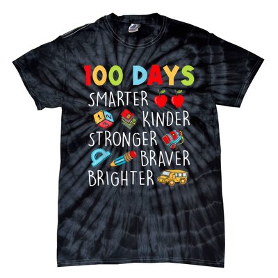 Smarter Kinder Stronger Brighter 100 Days Of School Teacher Tie-Dye T-Shirt