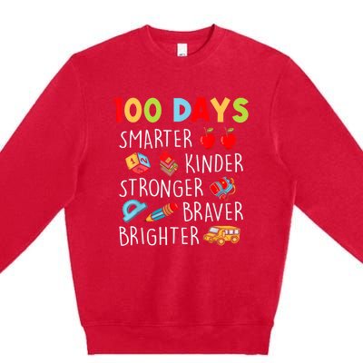 Smarter Kinder Stronger Brighter 100 Days Of School Teacher Premium Crewneck Sweatshirt