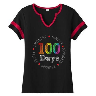 Smarter Kinder Stronger Brighter 100 Days Of School Ladies Halftime Notch Neck Tee