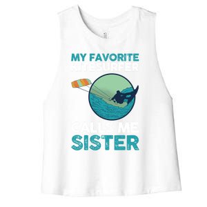 Surfing Kitesurfing Sister Kitesurfer Meaningful Gift Women's Racerback Cropped Tank