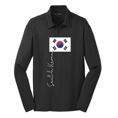 South Korea Signature Flag Pole Patriotic Cool Gift Silk Touch Performance Long Sleeve Polo