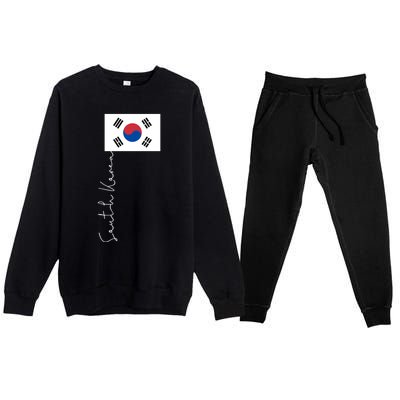 South Korea Signature Flag Pole Patriotic Cool Gift Premium Crewneck Sweatsuit Set