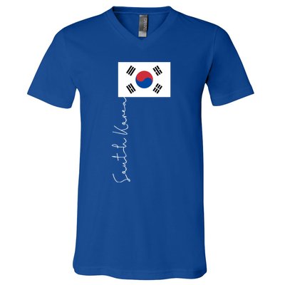 South Korea Signature Flag Pole Patriotic Cool Gift V-Neck T-Shirt