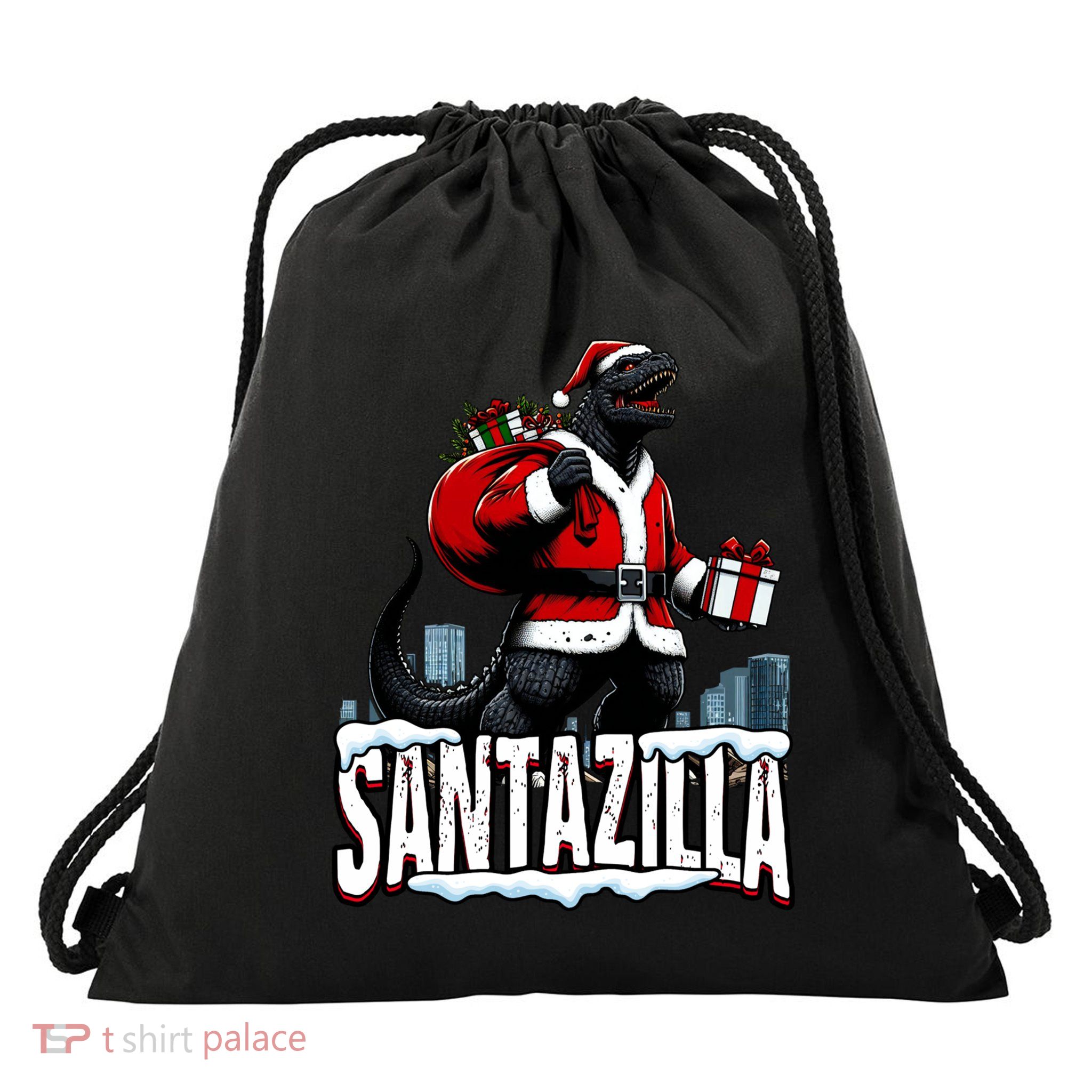 Santazilla Kaiju Santa Christmas Japanese Monster Xmas Cool Gift Drawstring Bag