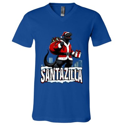 Santazilla Kaiju Santa Christmas Japanese Monster Xmas Cool Gift V-Neck T-Shirt