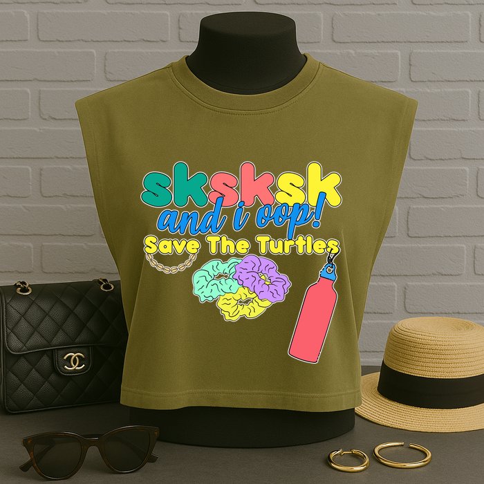 SKSKSK And I oop Save the Turtles Garment-Dyed Women's Muscle Tee