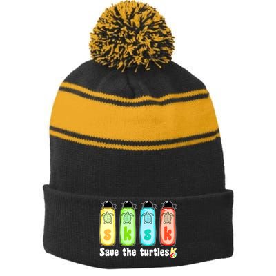 SKSKSK Save The Turtles Peace Stripe Pom Pom Beanie