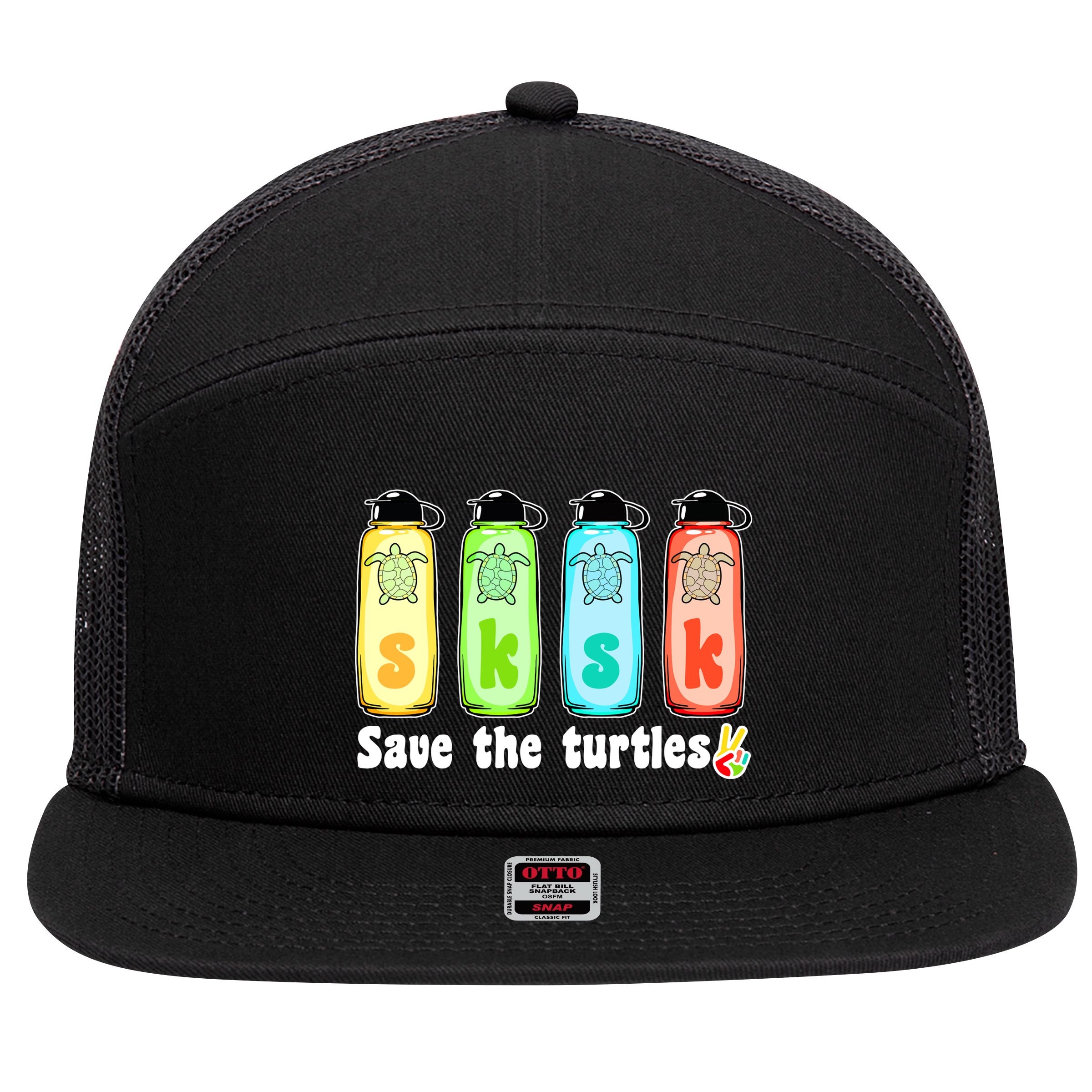 SKSKSK Save The Turtles Peace 7 Panel Mesh Trucker Snapback Hat