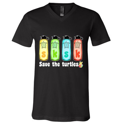 SKSKSK Save The Turtles Peace V-Neck T-Shirt