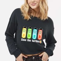 SKSKSK Save The Turtles Peace Cropped Pullover Crew