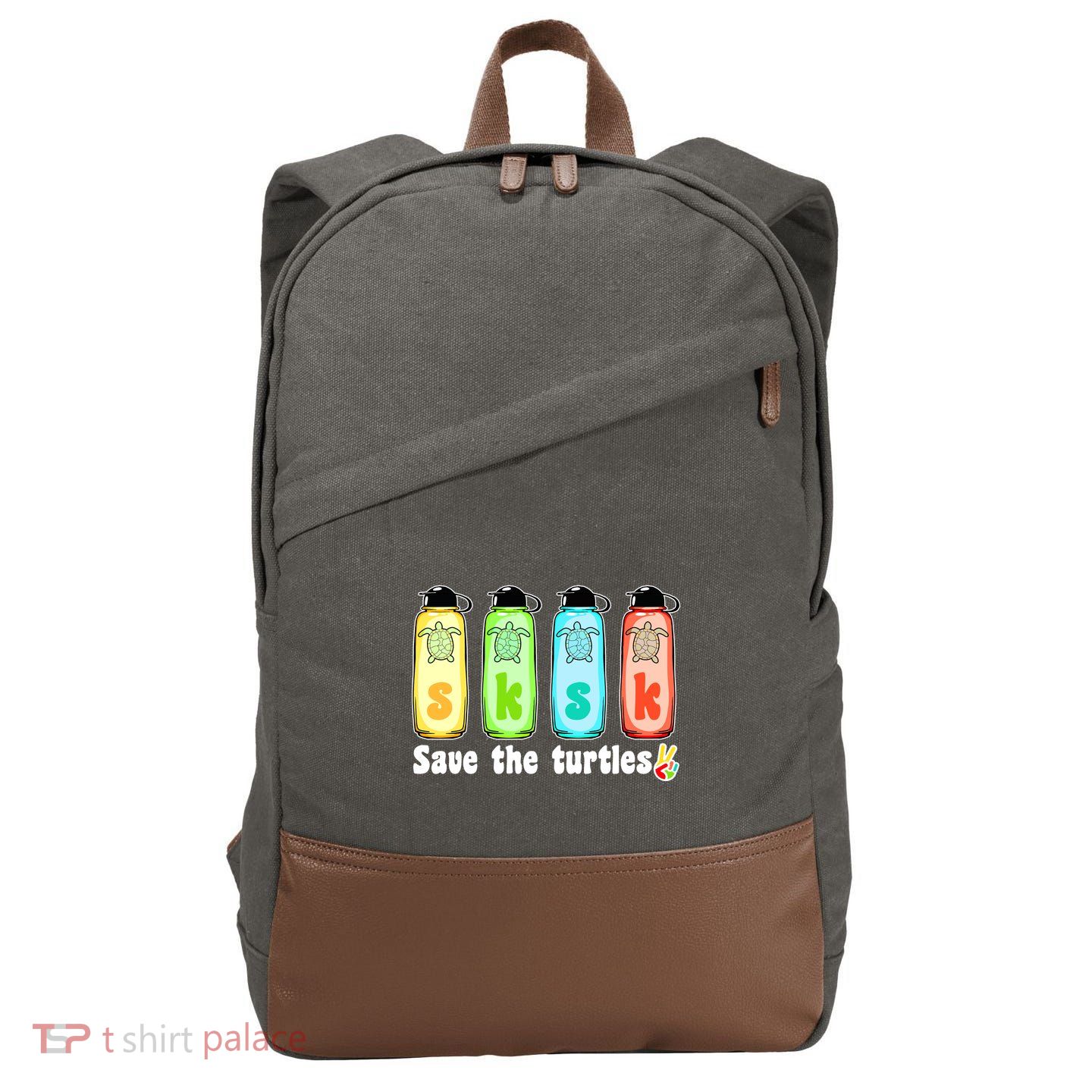 SKSKSK Save The Turtles Peace Cotton Canvas Backpack