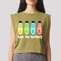 SKSKSK Save The Turtles Peace Garment-Dyed Women's Muscle Tee