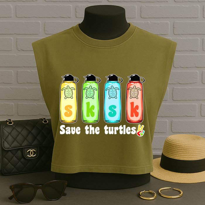 SKSKSK Save The Turtles Peace Garment-Dyed Women's Muscle Tee