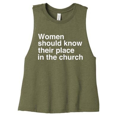 Should Know Their Place In The Church Apostle Prophet Evangelist Pastor Women's Racerback Cropped Tank