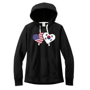 South Korea USA Flag Shirts Heart Korean American Love Gift Women's Fleece Hoodie