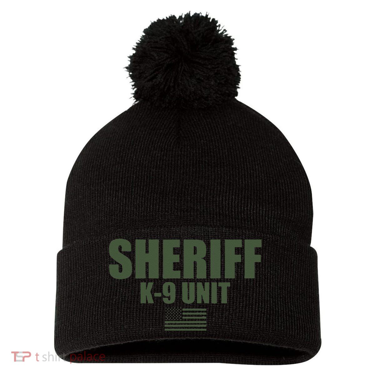 Sheriff K9 Unit Police Flag Uniform Pom Pom 12in Knit Beanie