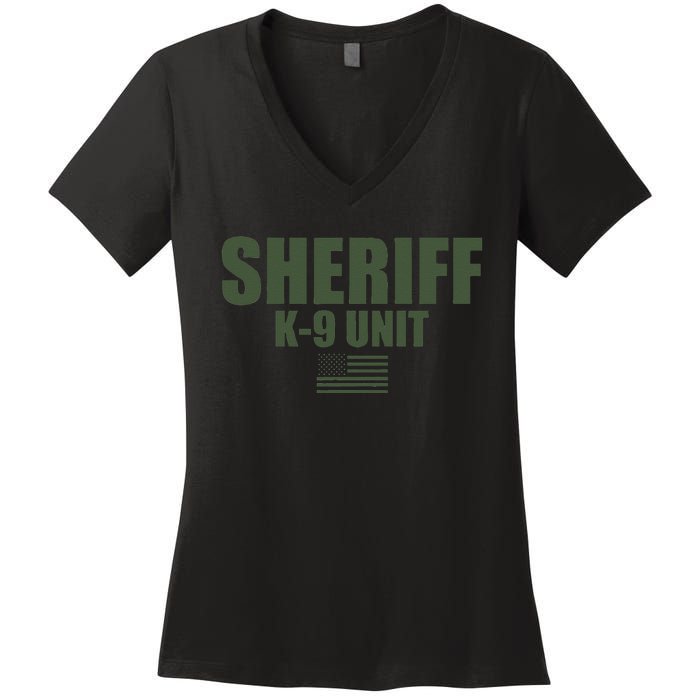 Sheriff K9 Unit Police Flag Uniform Women's V-Neck T-Shirt