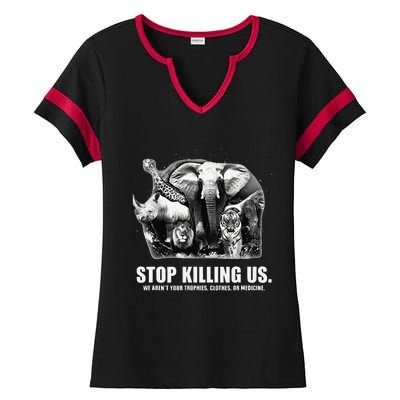 Stops Killing Us Earth Day Animal Lover Inspiration Message Ladies Halftime Notch Neck Tee