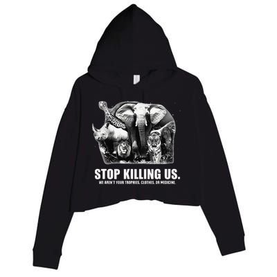 Stops Killing Us Earth Day Animal Lover Inspiration Message Crop Fleece Hoodie