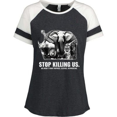 Stops Killing Us Earth Day Animal Lover Inspiration Message Enza Ladies Jersey Colorblock Tee