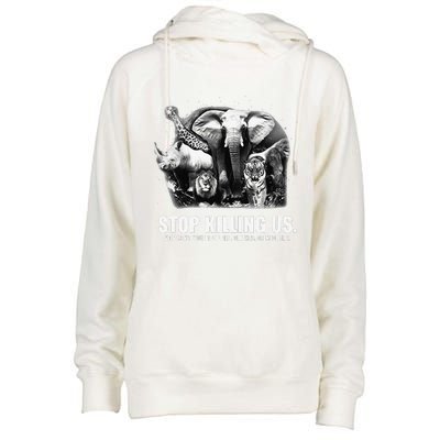 Stops Killing Us Earth Day Animal Lover Inspiration Message Womens Funnel Neck Pullover Hood