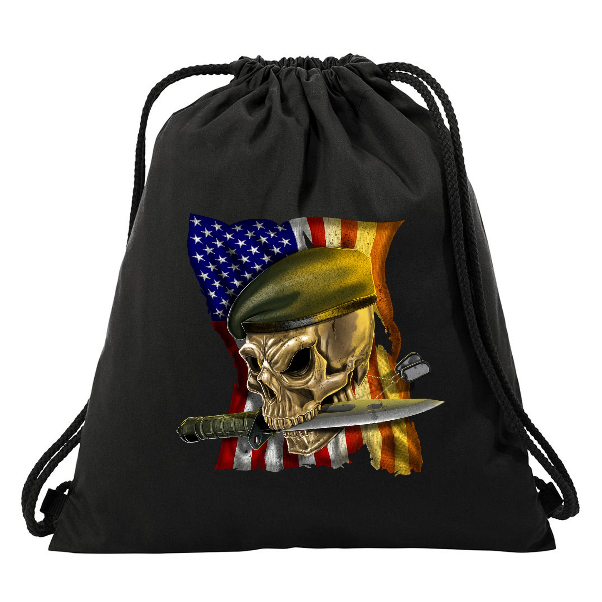 Skull Beret Military Drawstring Bag