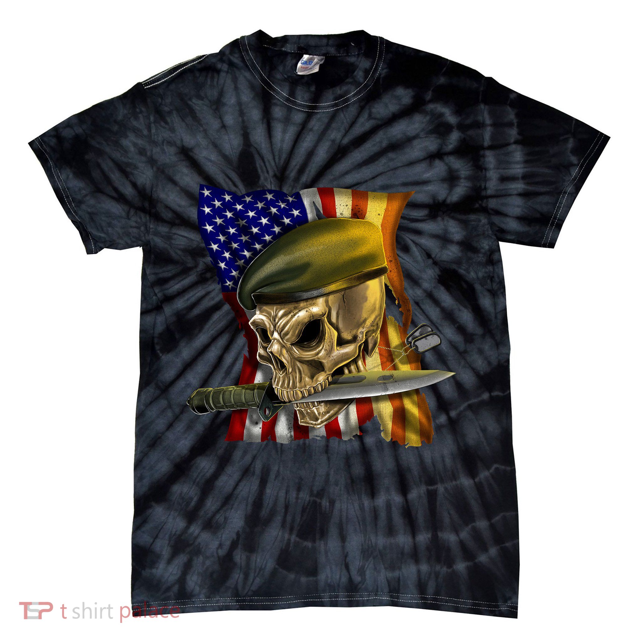 Skull Beret Military Tie-Dye T-Shirt