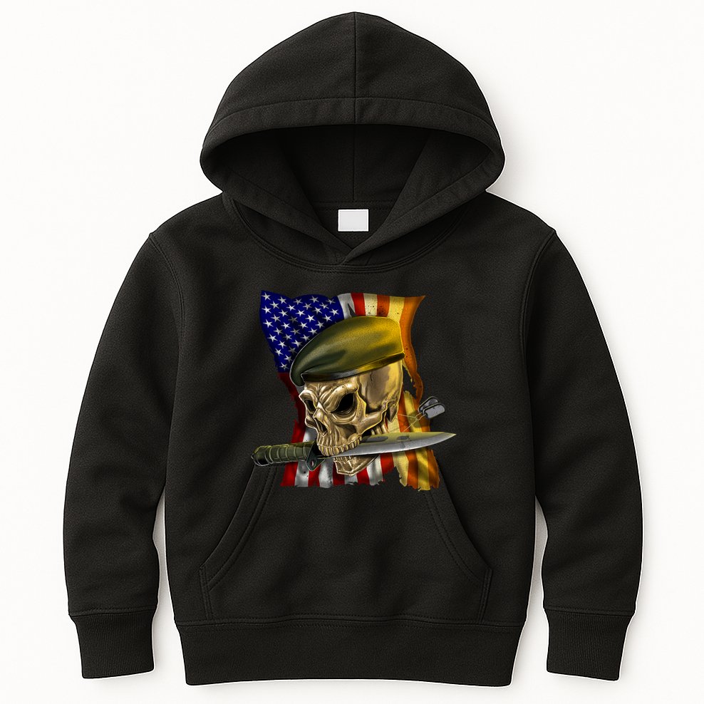 Skull Beret Military Kids Hoodie