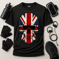 Skull Face British Flag Cooling Performance Crew T-Shirt