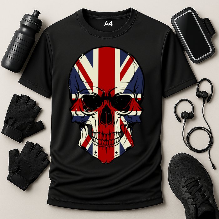 Skull Face British Flag Cooling Performance Crew T-Shirt