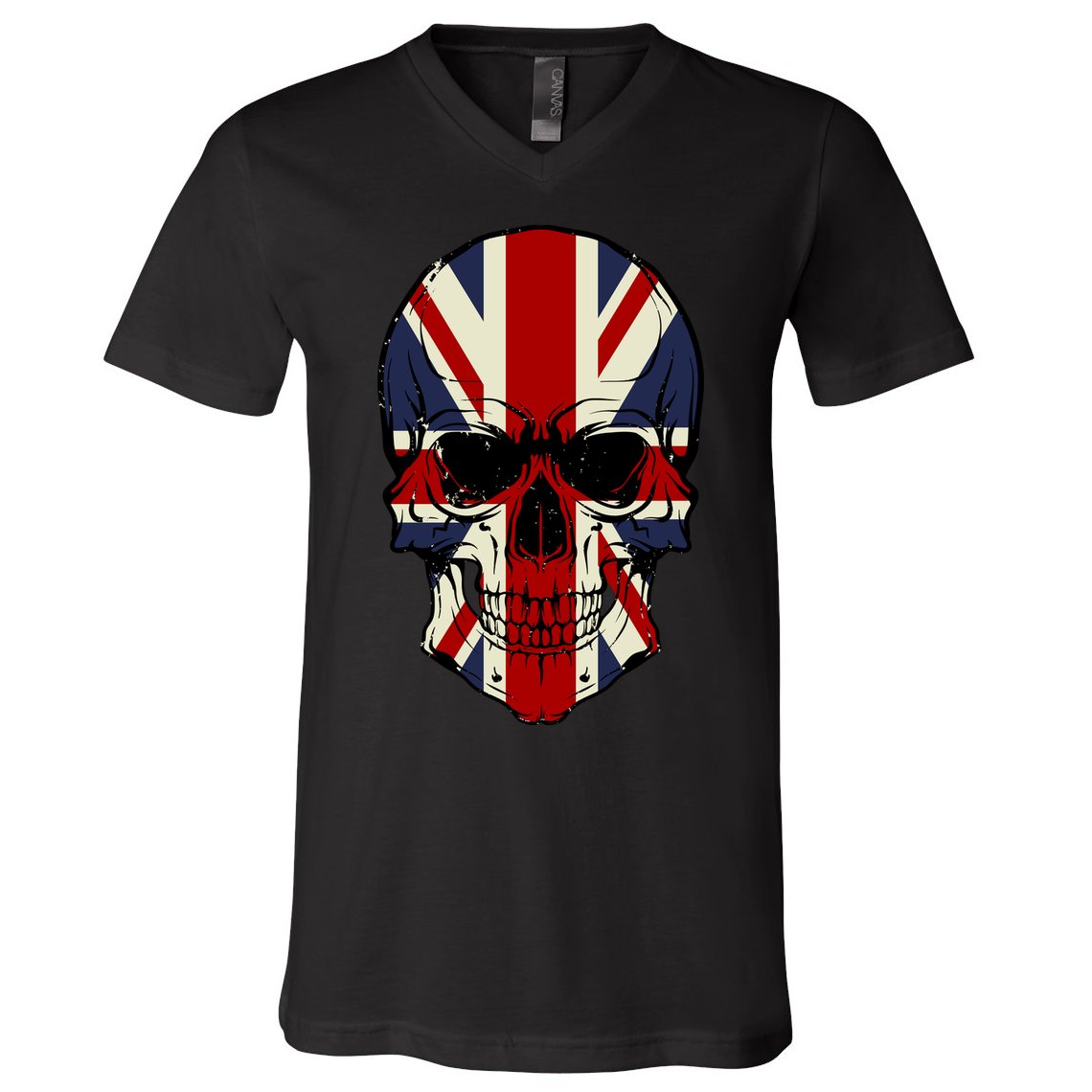 Skull Face British Flag V-Neck T-Shirt