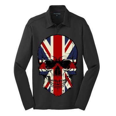 Skull Face British Flag Silk Touch Performance Long Sleeve Polo