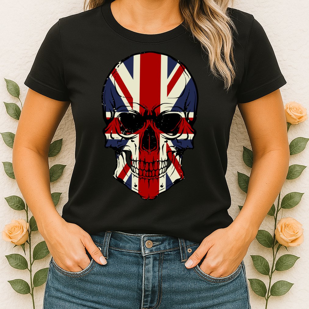 Skull Face British Flag Womens T-Shirt