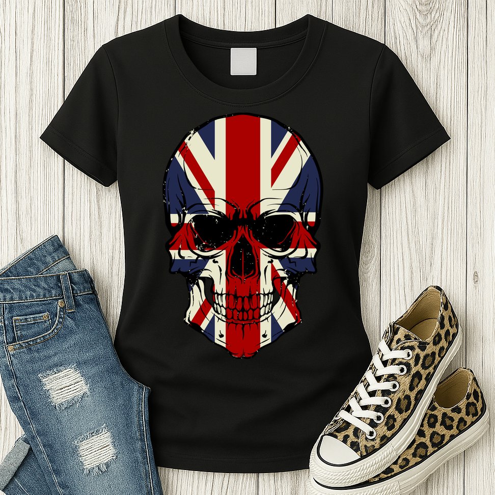 Skull Face British Flag Womens T-Shirt